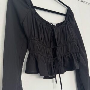Active USA Black Ruffled Tie Front Blouse